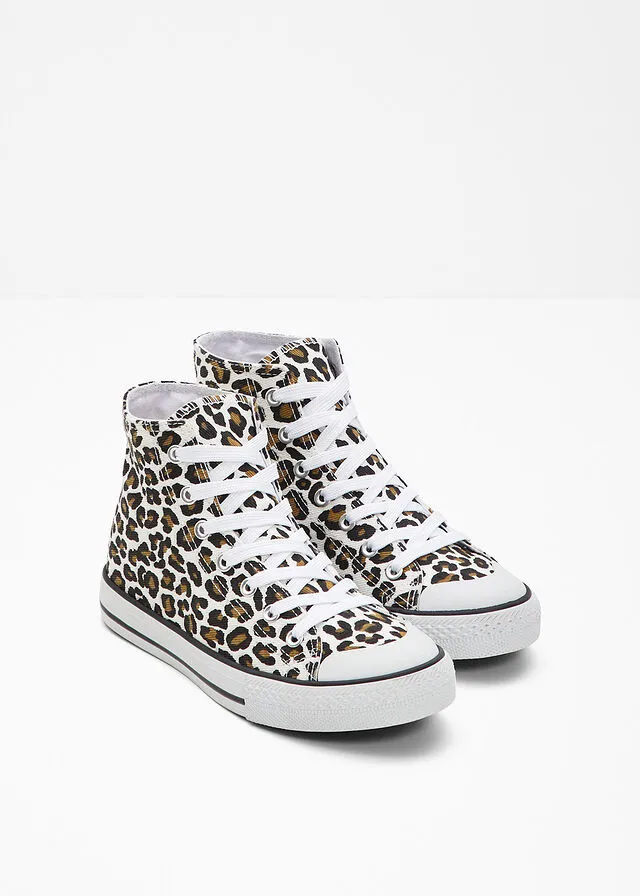 Sneakers altos Blanco con estampado de leopardo