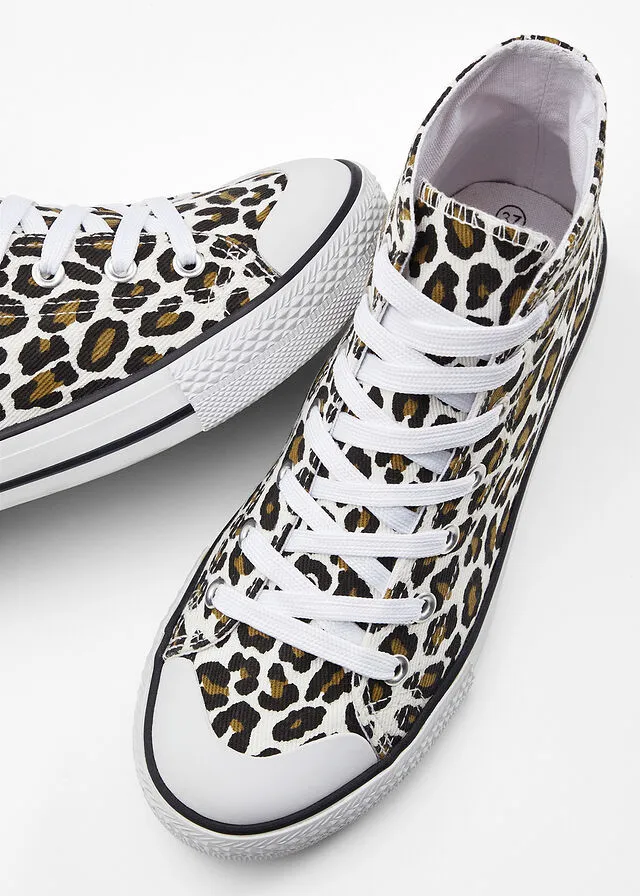 Sneakers altos Blanco con estampado de leopardo