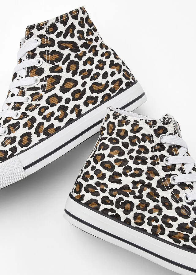 Sneakers altos Blanco con estampado de leopardo