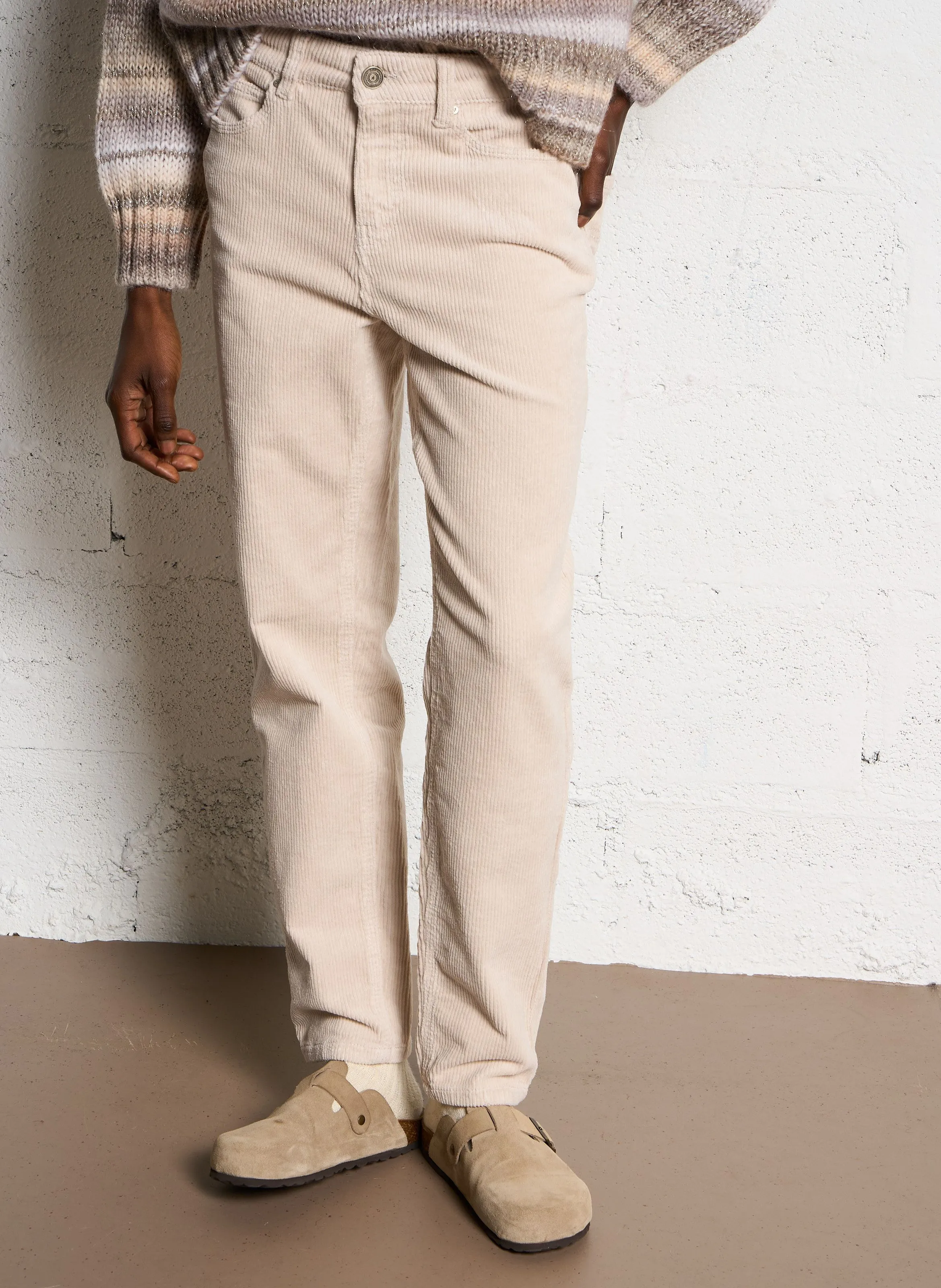 SUD EXPRESS PAVLINA  PANTALóN RECTO DE PANA DE ALGODóN ELáSTICO EN BEIGE
