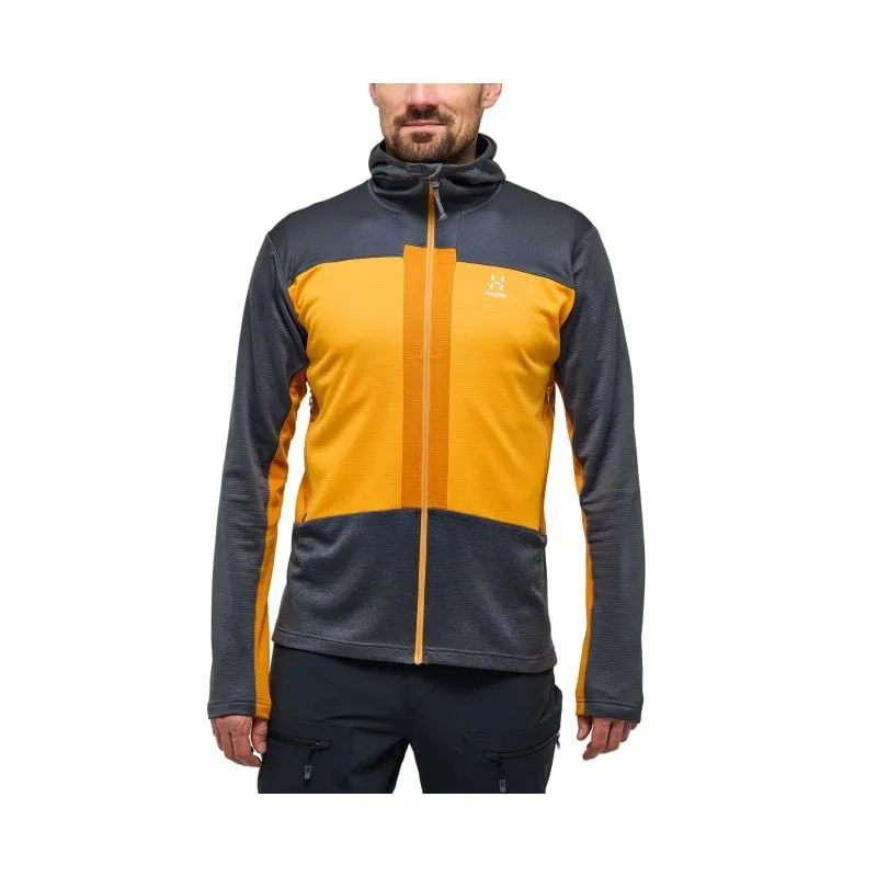 Sudadera técnica de hombre Haglöfs Roc Flash Mid Hood (magnetita/amarillo soleado)