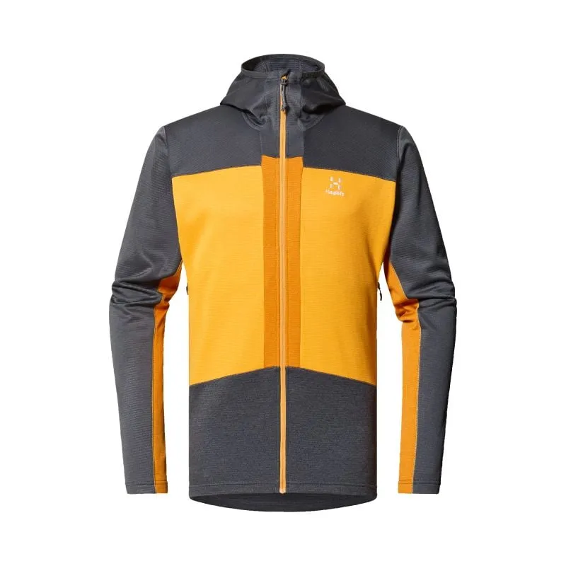 Sudadera técnica de hombre Haglöfs Roc Flash Mid Hood (magnetita/amarillo soleado)