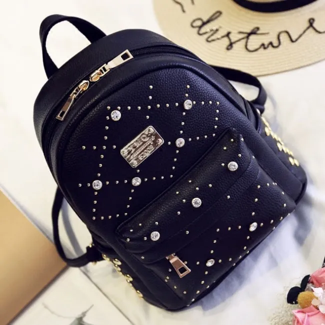 Sweet PU Rivet Girl College Rucksack Small Quilted Lady Backpack 