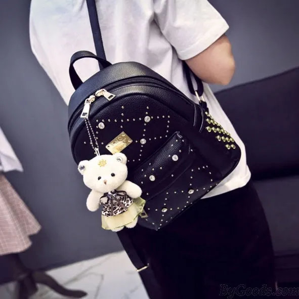 Sweet PU Rivet Girl College Rucksack Small Quilted Lady Backpack 