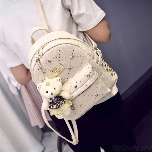 Sweet PU Rivet Girl College Rucksack Small Quilted Lady Backpack 