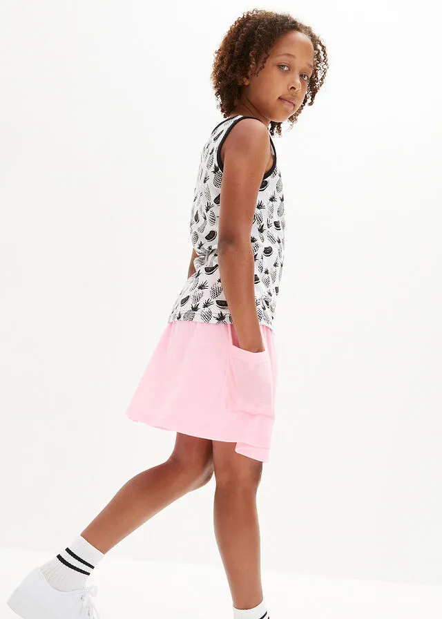 TOP + PANTALóN CORTO + FALDA PARA NIñAS (4 PIEZAS) NEGROBLANCOROSA NEóN