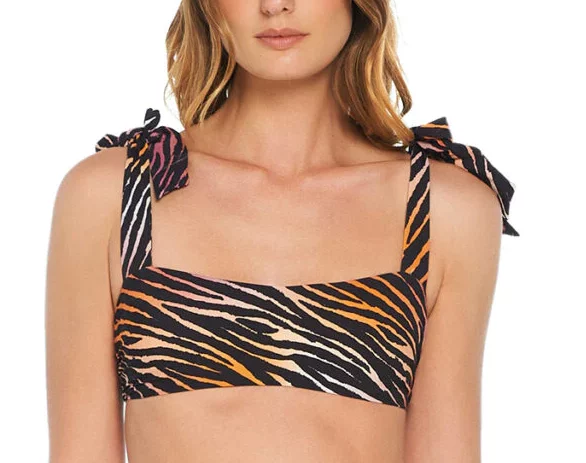 Top de traje de bano con tiras con lazos ajustables print de cebra