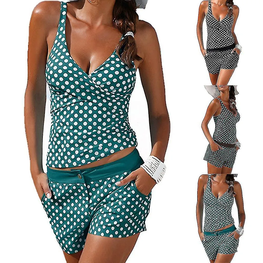 Trajes de baño Tankini de 2 piezas Estampado de lunares para mujeres camiseta sin mangas con boyshorts