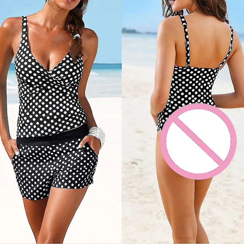 Trajes de baño Tankini de 2 piezas Estampado de lunares para mujeres camiseta sin mangas con boyshorts