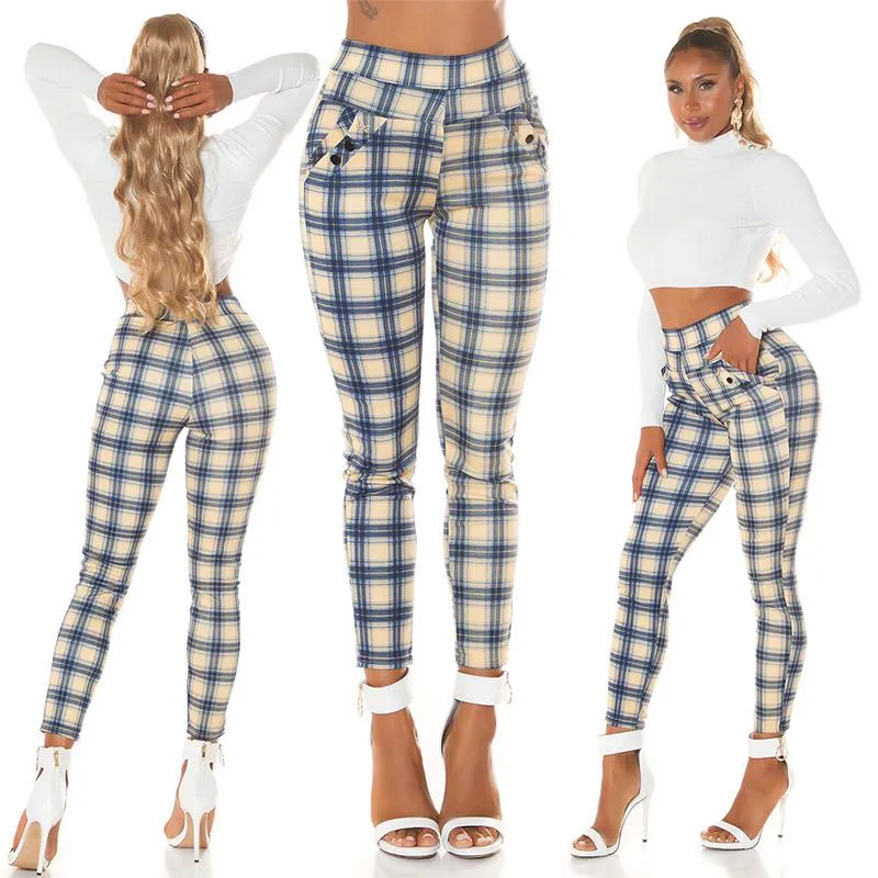 Treggings con estampado de cuadros azul 