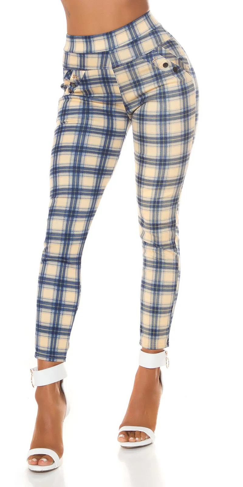 Treggings con estampado de cuadros azul 