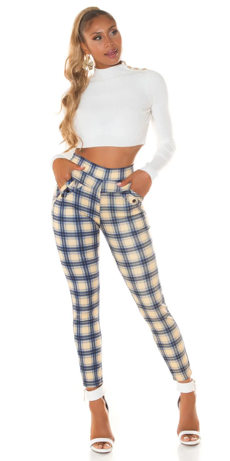 Treggings con estampado de cuadros azul 