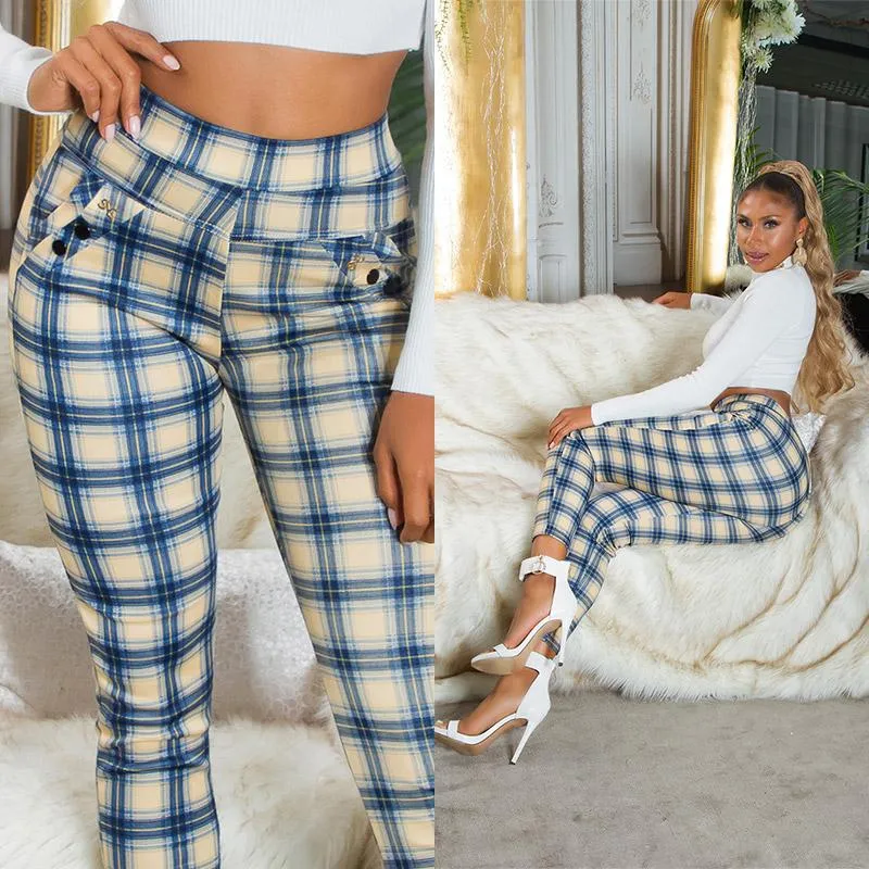 Treggings con estampado de cuadros azul 