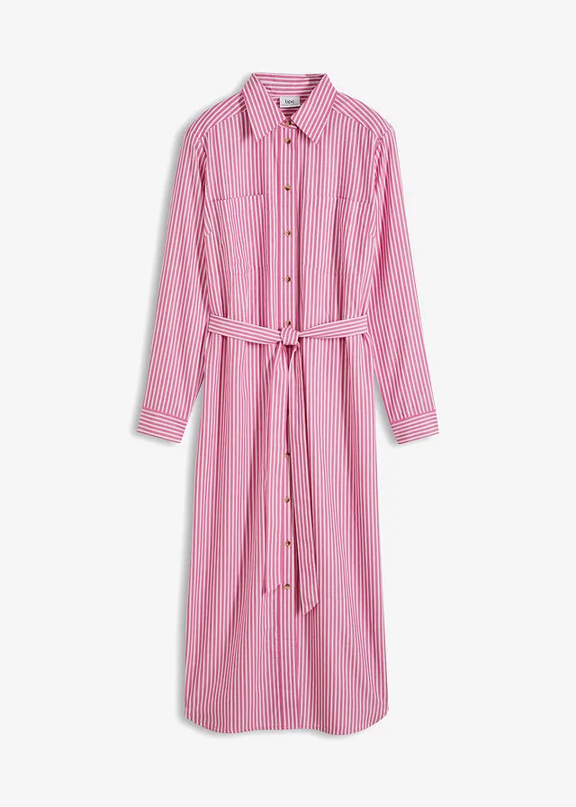 VESTIDO CAMISERO DE RAYAS CON CORDóN PINK LADY BLANCO DE RAYAS