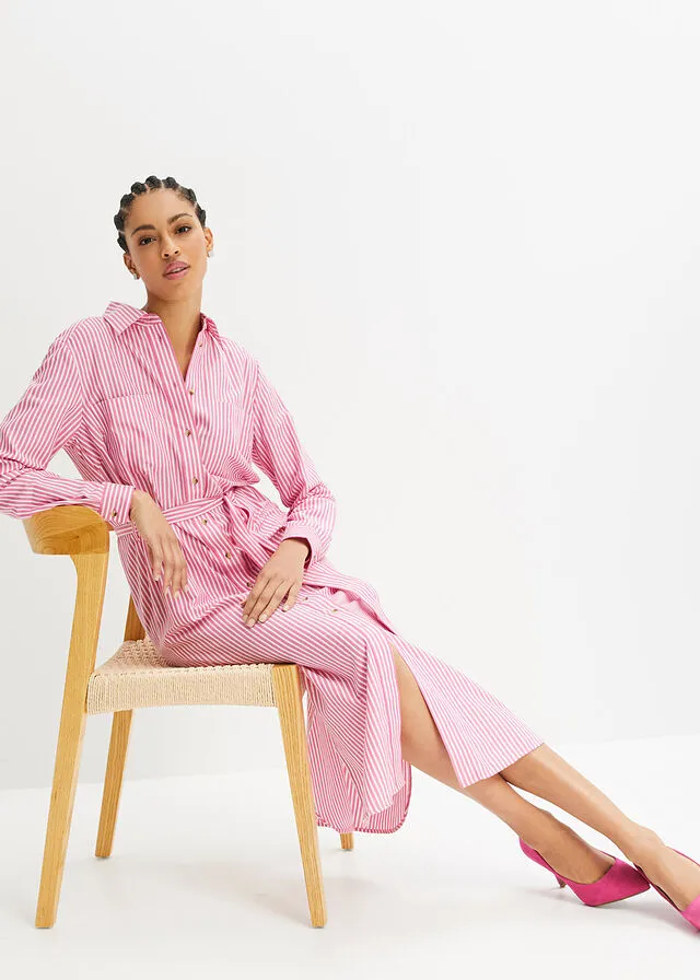 VESTIDO CAMISERO DE RAYAS CON CORDóN PINK LADY BLANCO DE RAYAS
