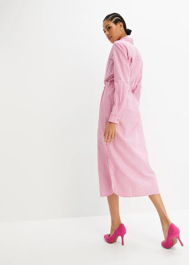 VESTIDO CAMISERO DE RAYAS CON CORDóN PINK LADY BLANCO DE RAYAS