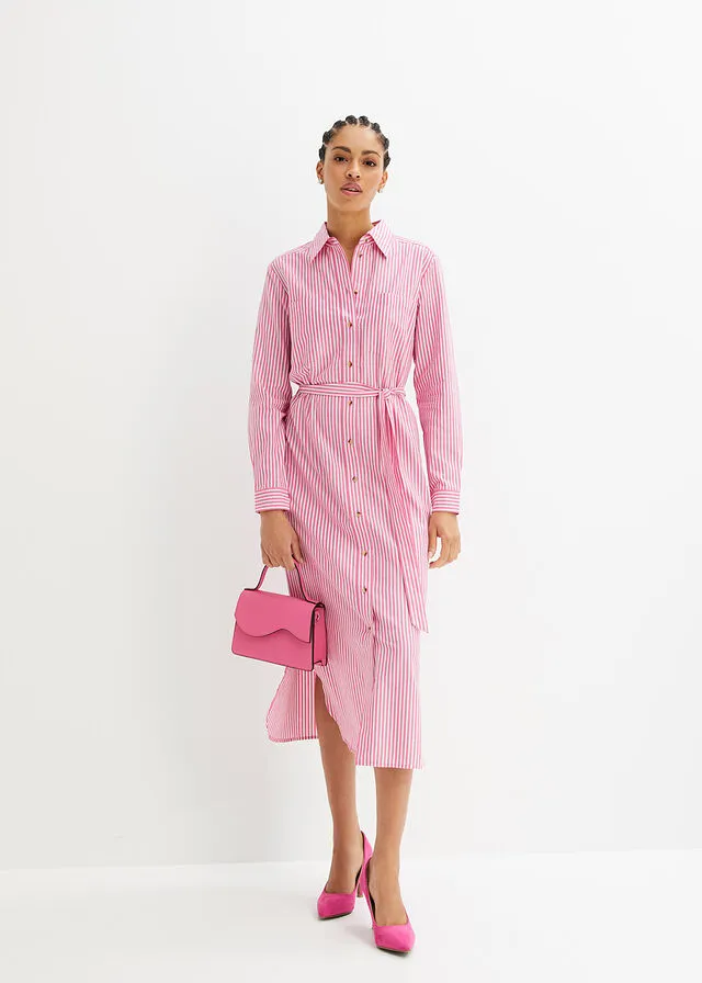 VESTIDO CAMISERO DE RAYAS CON CORDóN PINK LADY BLANCO DE RAYAS