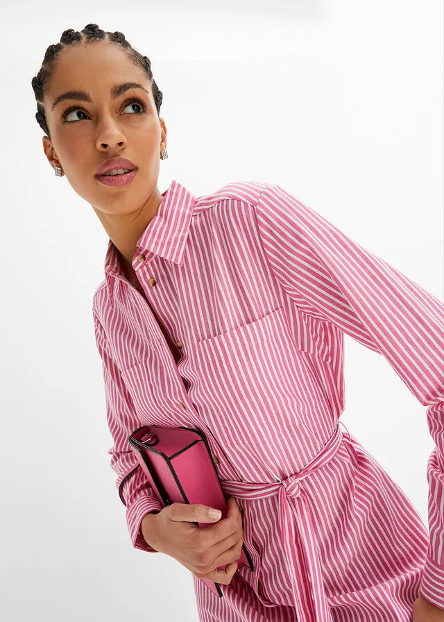 VESTIDO CAMISERO DE RAYAS CON CORDóN PINK LADY BLANCO DE RAYAS