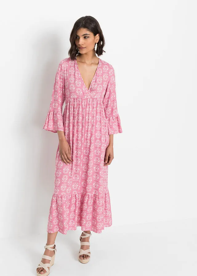 Vestido con aspecto de craftán Frambuesa estampado