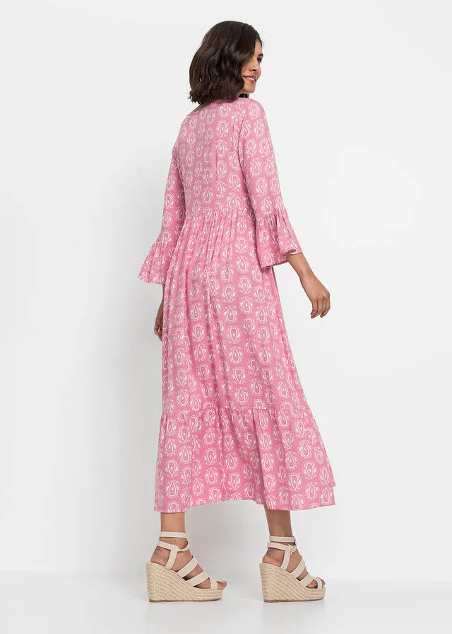 Vestido con aspecto de craftán Frambuesa estampado