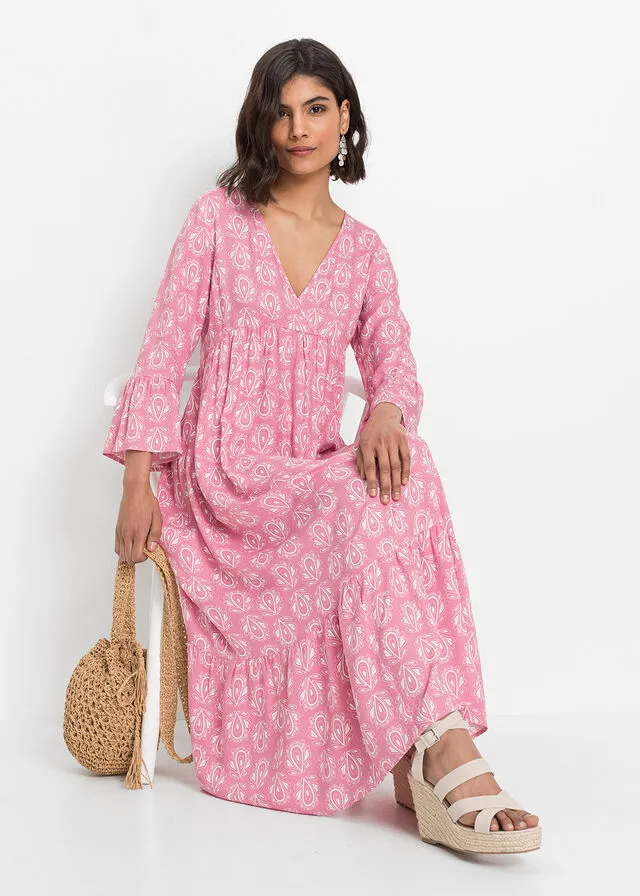 Vestido con aspecto de craftán Frambuesa estampado