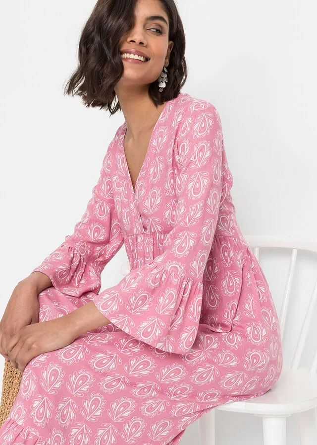 Vestido con aspecto de craftán Frambuesa estampado