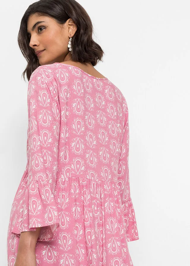 Vestido con aspecto de craftán Frambuesa estampado