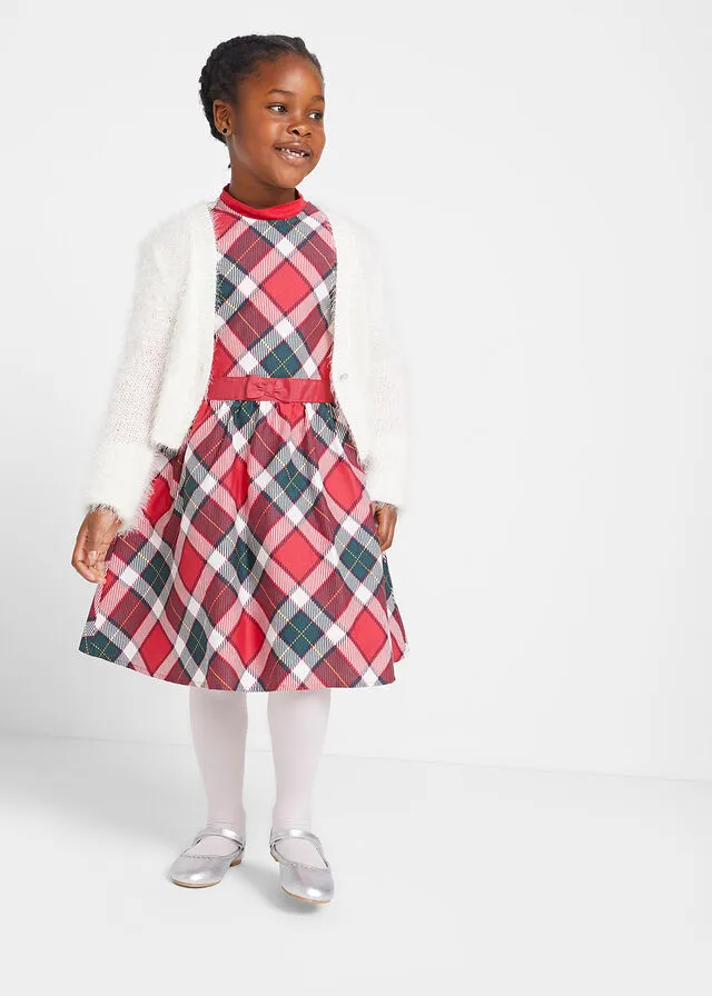 VESTIDO DE FIESTA PARA NIñAS ROJOVERDE INTENSOBLANCO LANA DE CUADROS