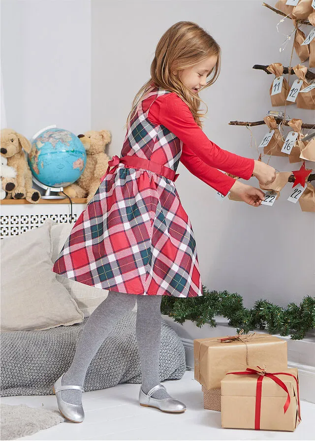 VESTIDO DE FIESTA PARA NIñAS ROJOVERDE INTENSOBLANCO LANA DE CUADROS