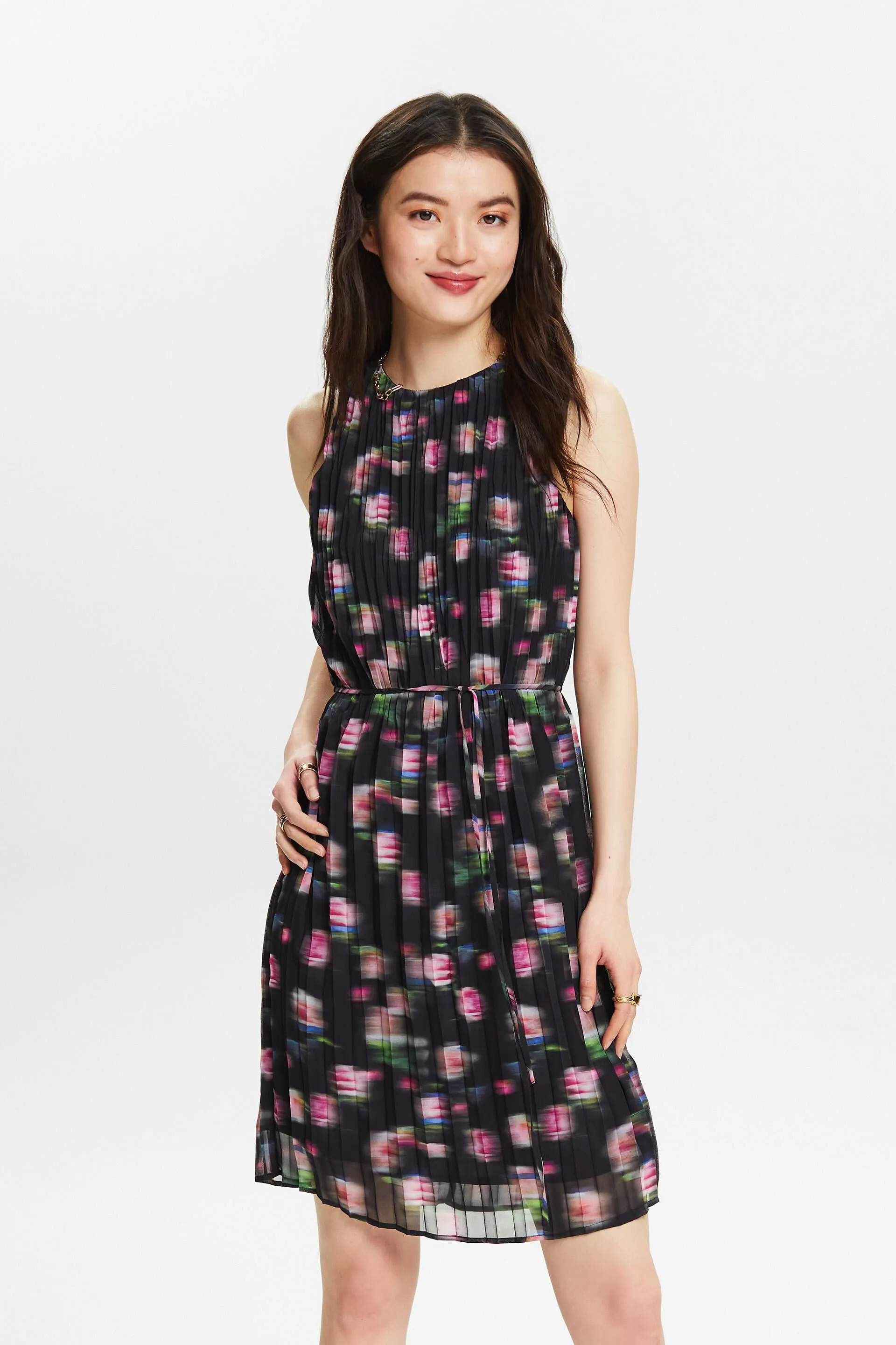 Vestido de gasa plisada con estampado