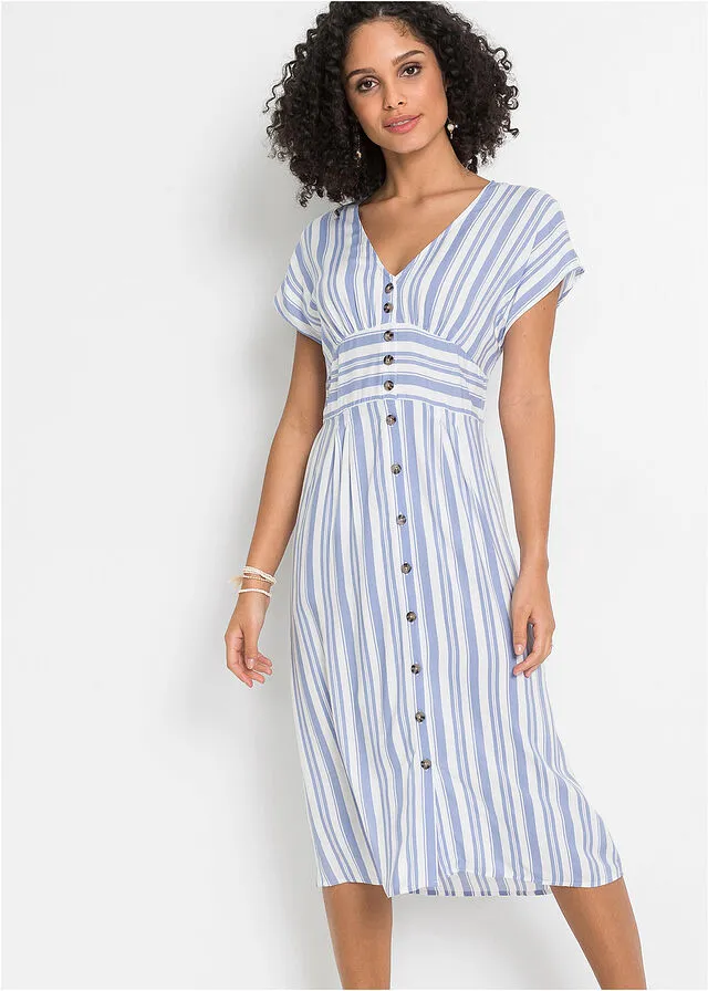 VESTIDO ESTAMPADO AZUL CLAROBLANCO DE RAYAS