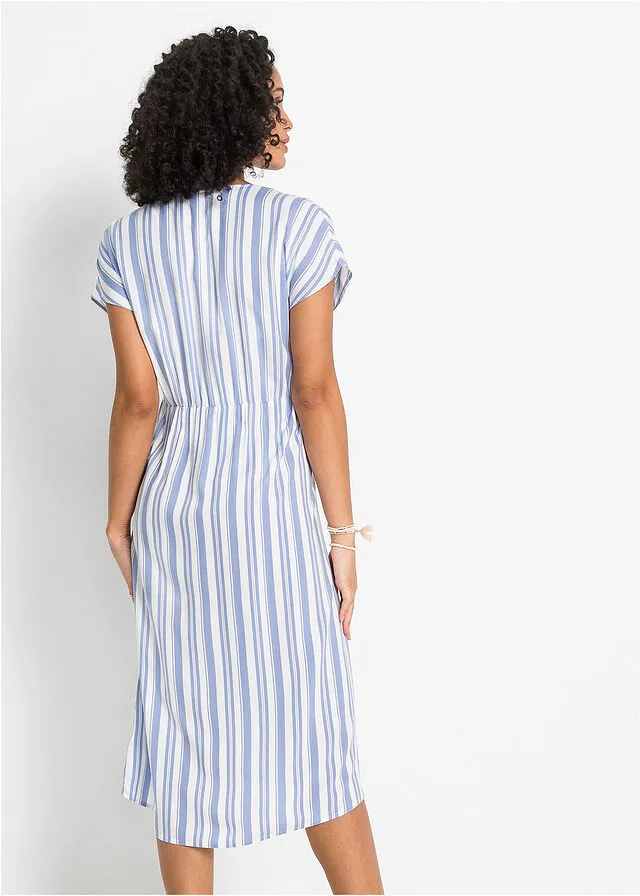 VESTIDO ESTAMPADO AZUL CLAROBLANCO DE RAYAS
