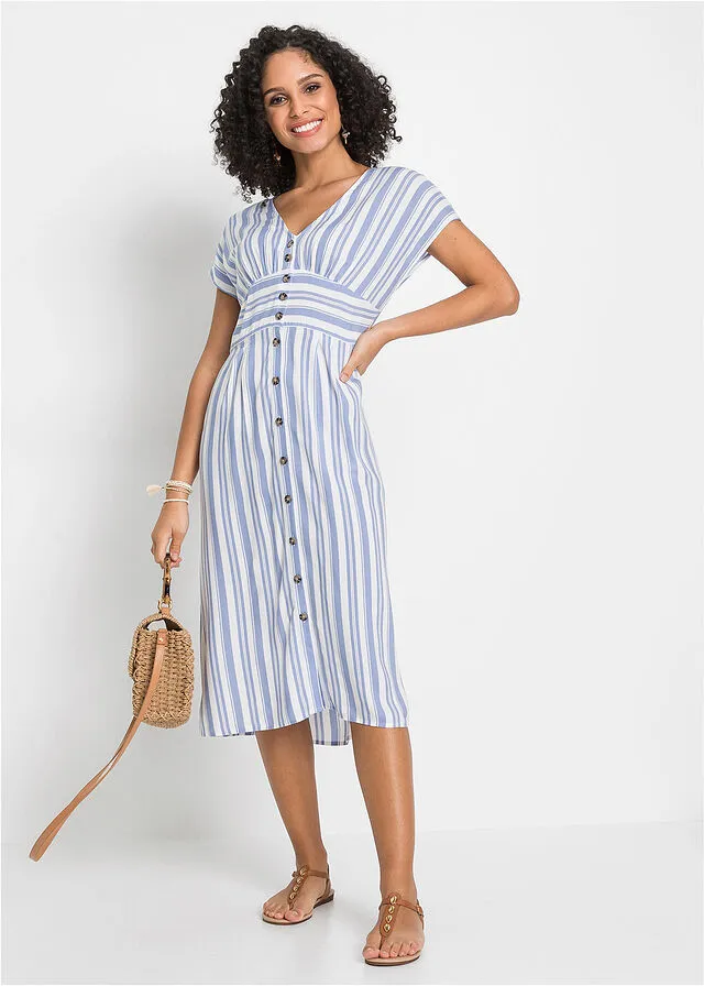 VESTIDO ESTAMPADO AZUL CLAROBLANCO DE RAYAS