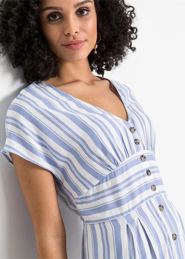 VESTIDO ESTAMPADO AZUL CLAROBLANCO DE RAYAS