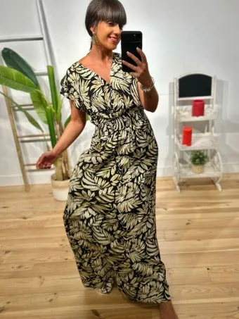 Vestido Estampado Hojas BORELA Negro