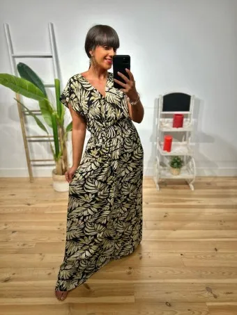 Vestido Estampado Hojas BORELA Negro