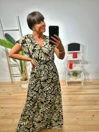 Vestido Estampado Hojas BORELA Negro