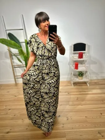 Vestido Estampado Hojas BORELA Negro