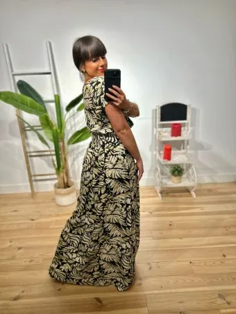 Vestido Estampado Hojas BORELA Negro