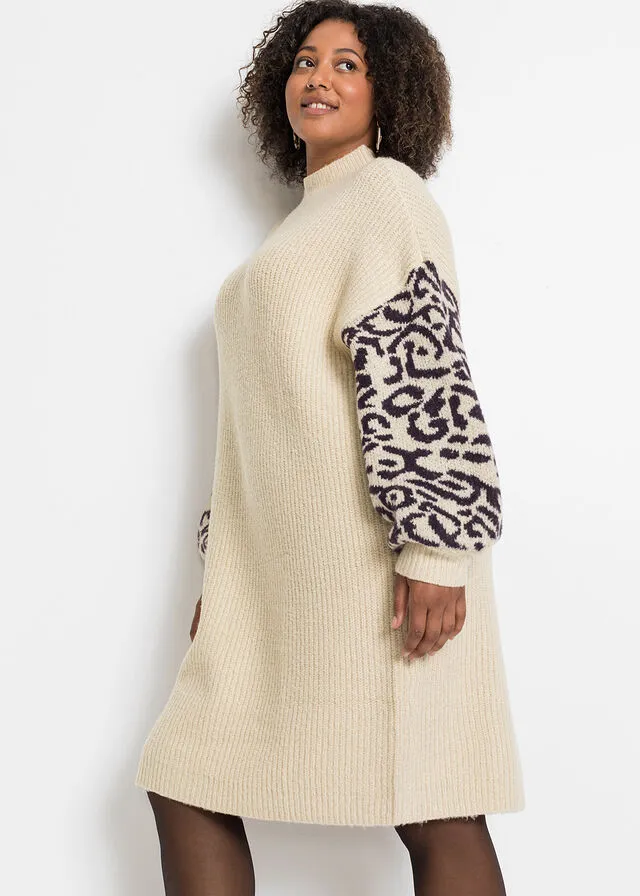 Vestido holgado de punto con estampado de leopardo Gris claro jaspeado/negro con estampado de leopardo