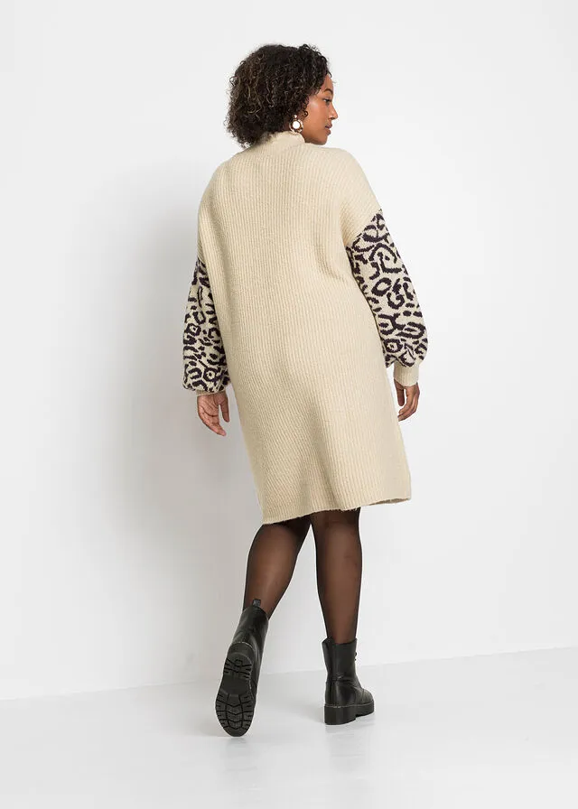 Vestido holgado de punto con estampado de leopardo Gris claro jaspeado/negro con estampado de leopardo