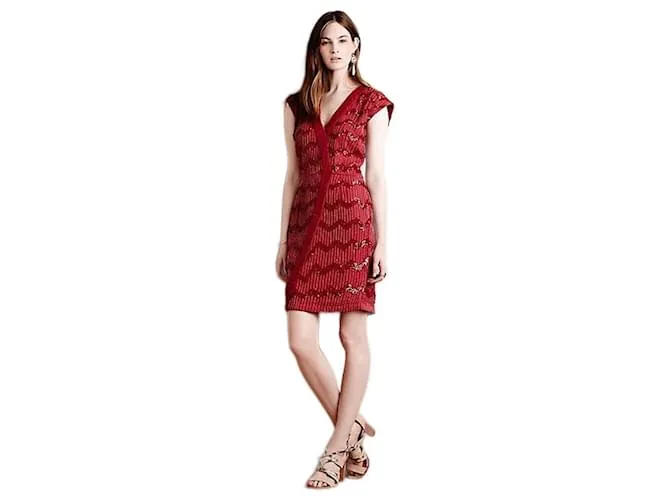 Vestido Hoss Intropia Redcurrant Beaded Lentejuelas Fiesta Cóctel España 14 US 10 UE 42 Burdeos 