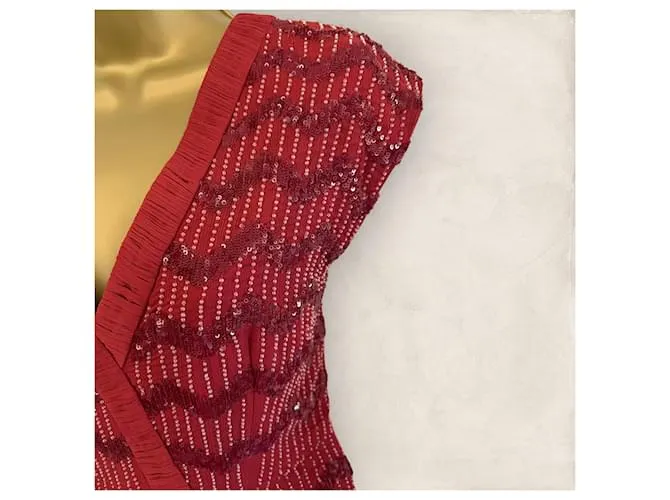 Vestido Hoss Intropia Redcurrant Beaded Lentejuelas Fiesta Cóctel España 14 US 10 UE 42 Burdeos 