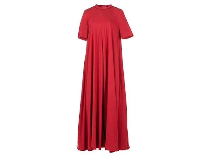 Vestido largo de crepé elástico con cuello redondo de Lanvin Roja 
