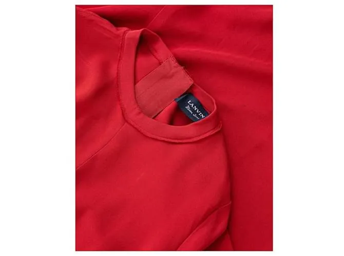 Vestido largo de crepé elástico con cuello redondo de Lanvin Roja 