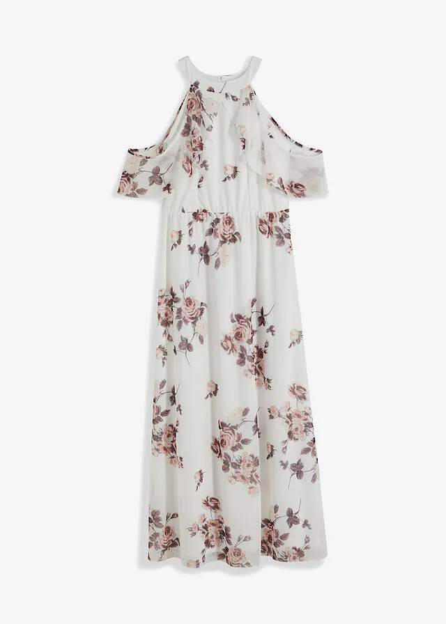 Vestido largo de malla estampado Blanco lana de flores