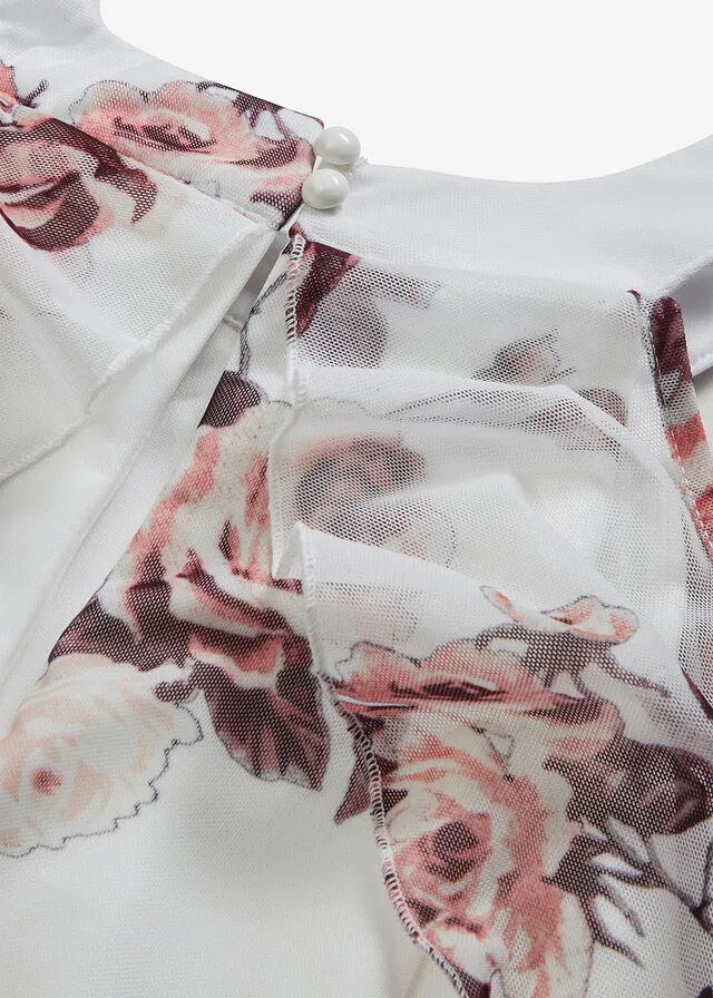 Vestido largo de malla estampado Blanco lana de flores