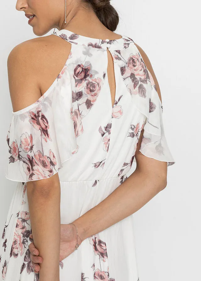 Vestido largo de malla estampado Blanco lana de flores