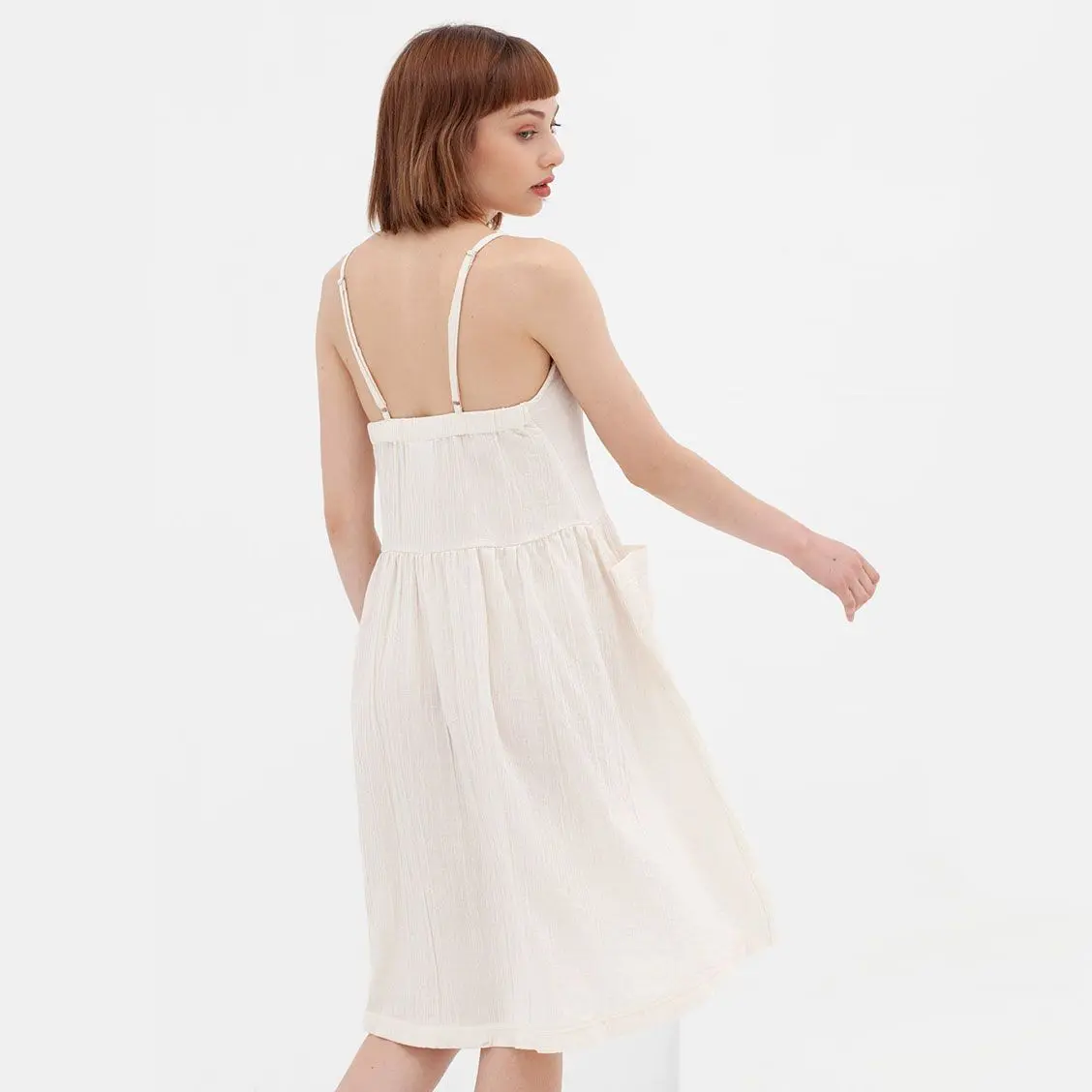 Vestido midi crudo con tirantes de algodón orgánico