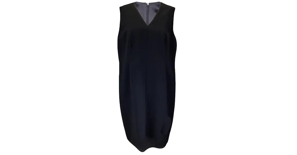 Vestido midi de crepé de lana con cuello en V, sin mangas y forro de seda negro Akris 